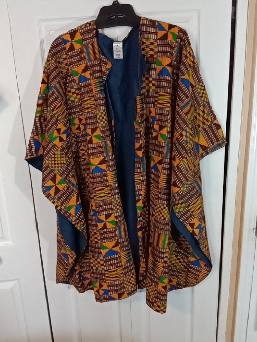 Colorful African Print Kimono Jacket - Blue, Brown, Green, Yellow